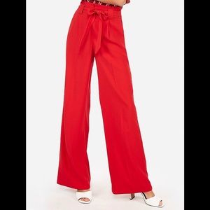 Express Red High Waisted sash waist Wide Leg Pant